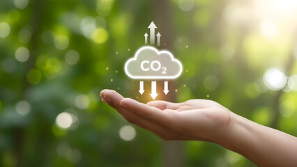 Hand holding carbon dioxide cloud