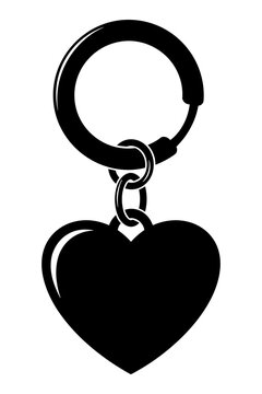 Black silhouette of a heart shaped keychain charm attached to a metal ring
