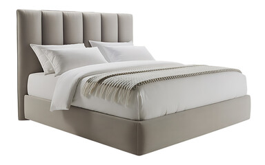 Modern upholstered bed with white bedding