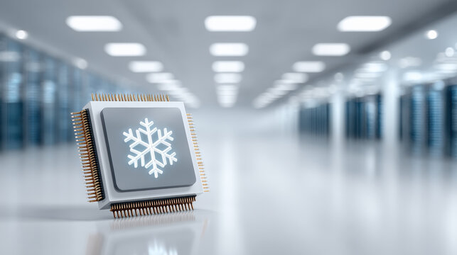 Advanced cooling chip technology in server room providing cold efficiency - Powered by Adobe