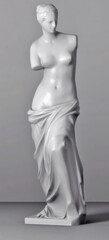 Venus de Milo statue. Aphrodite  - goddess of love monument. Classical plaster figure sculpture. Gypsum body of statue isolated on white background. 3D rendering illustration
