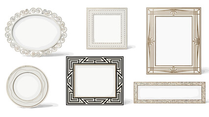 Collection of decorative picture frames in various shapes and sizes, showcasing intricate designs and elegant finishes