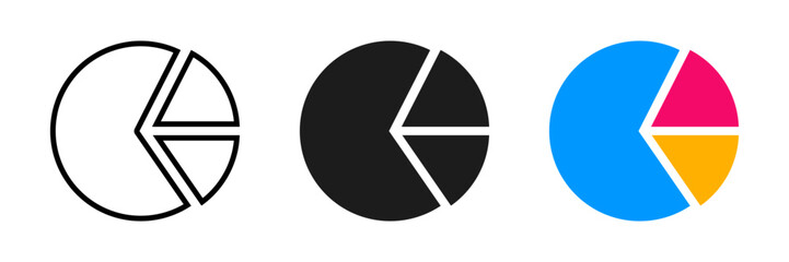 Pie chart icon showing data distribution and statistics, simple flat black vector illustration for analytics, business report, financial analysis, infographic, dashboard and data visualization concept