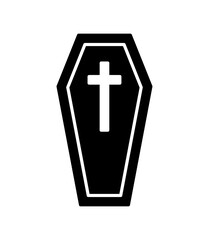 Obraz premium Coffin icon set with cross symbol, representing funeral, memorial, burial and remembrance concept for religious, spiritual and end-of-life design use, isolated on white background