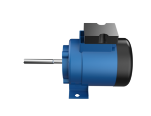 High-Resolution 3D Render of Small Blue Industrial Electric Motor with Terminal Box. PNG on Transparent Background for Mechanical Engineering, Automation Diagrams, CAD, Schematics, and Technical