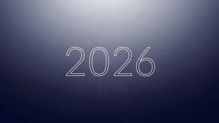 Futuristic 2026 text with radiant lines on dark blue background