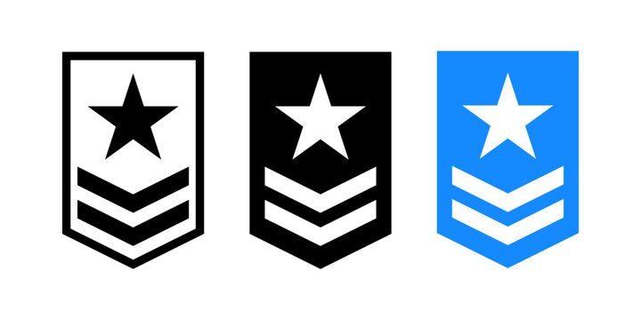 Rank badge icons with star and chevron symbols, representing achievement, level, status, reward and progress concept for user interface, games and performance systems - Powered by Adobe