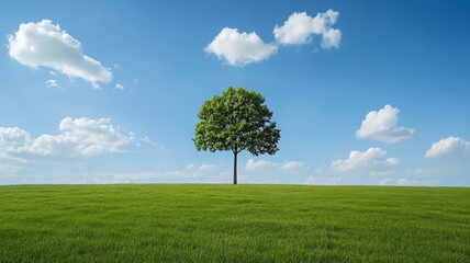 Lone tree green grass blue sky nature landscape summer outdoor peaceful tranquil
