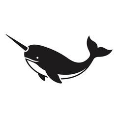 Monochromatic Narwhal Silhouette Swimming Gracefully in Simple Design.