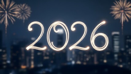 Sparkling 2026 New Year's Eve celebration in cityscape at night