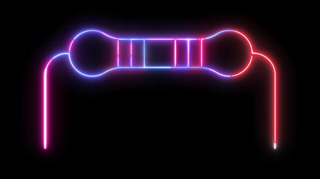 Neon Glow Resistor Outline Animation on Black Background, Colorful Futuristic Electronic Component Symbol with Luminous Light Trails, Electrical Engineering and Circuit Design Concept