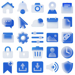 Blue UI/UX Glassmorphism Icon Set