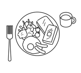 フレンチトーストのワンプレートランチのイラスト