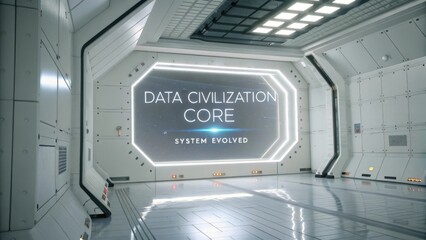 Futuristic Interior of a Sci-Fi Data Civilization Core Room with Modern Technology and Bright Lighting Effects