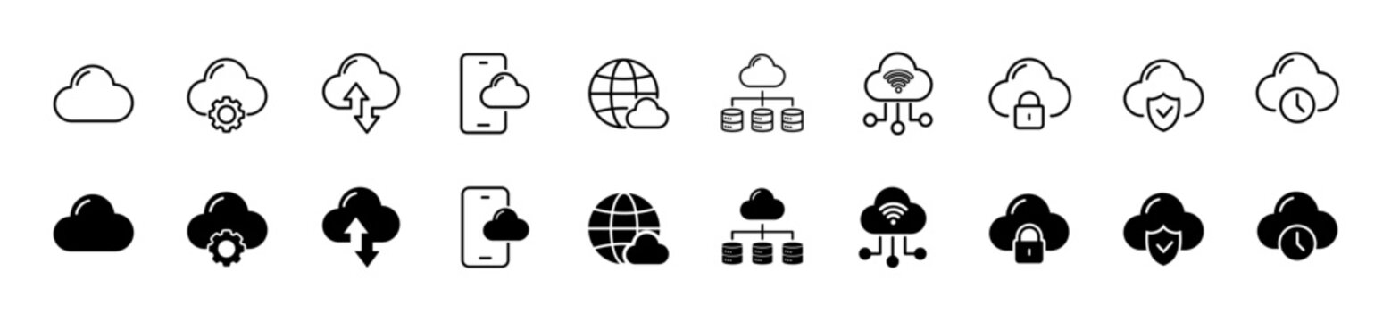 Cloud services icon set. Vector illustration.
