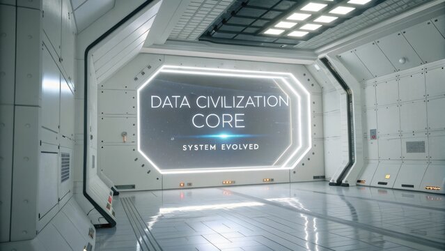 Futuristic Interior of a Sci-Fi Data Civilization Core Room with Modern Technology and Bright Lighting Effects - Powered by Adobe