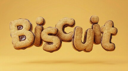 Delicious 3D Cookie Text: "Biscuit" Written in Chocolate and Cream Font