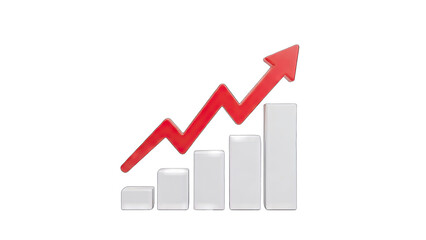 3D Red arrow graph showing upward trend transparent background