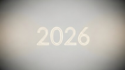 Shining neon number 2026 on gray background