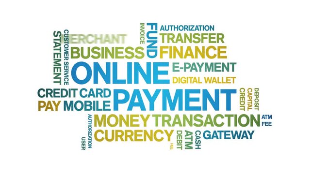 Online Payment animated word cloud-text design animation tag kinetic typography seamless loop.