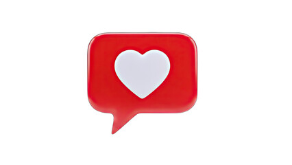 3D Social media like notification icon with heart on transparent background