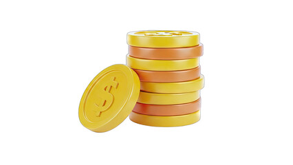 3D Stack of Gold Coins with Dollar Symbol on transparent background