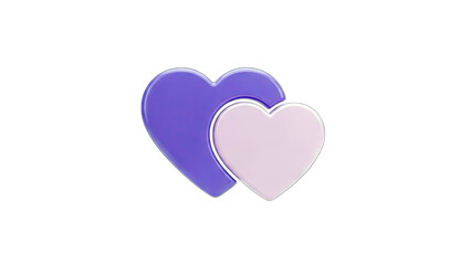3D Two interlocking hearts, one purple and one pink on transparent background