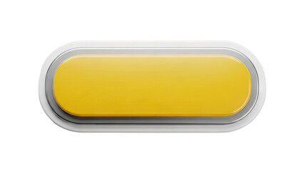 3D Yellow glossy button with metallic and white frame on transparent background