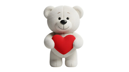 Obraz premium White teddy bear holding red heart isolated on transparent background