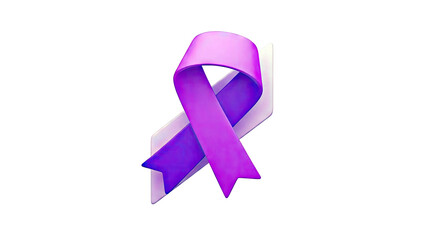 3D Purple Awareness Ribbon with Silver Background on transparent background