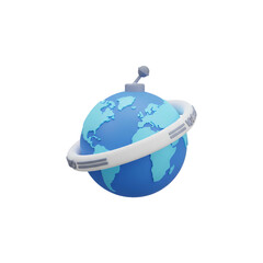 Globe with Satellite Orbiting Around It.