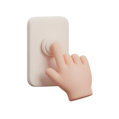 Hand Pressing White Electronic Doorbell Button.