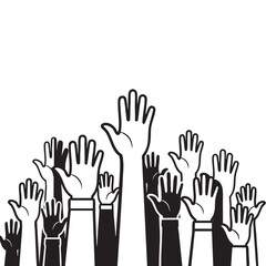 Fototapeta premium Diverse group of raised hands isolated on transparent background