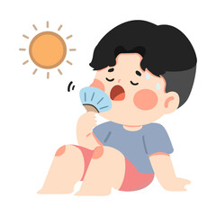 Boy Fanning Himself in Hot Weather