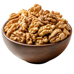 Fototapeta premium Close-up of walnuts in wooden bowl isolated on white background. Concept of healthy eating and organic food