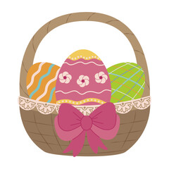 Colorful Easter Eggs in Basket Vector Illustration