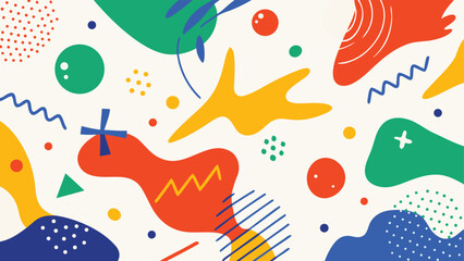 Vibrant abstract design with various shapes and the phrase Happy Abstract integrated into the composition..eps © zihad