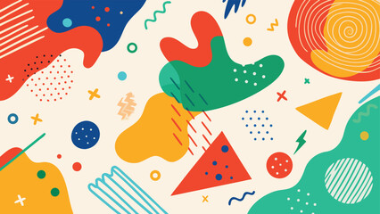 Abstract background featuring colorful shapes with the text Happy Abstract prominently displayed..eps © zihad