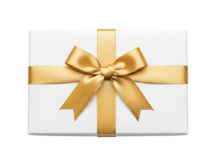 Fototapeta premium White Gift Box with Gold Bow, Isolated, Cutout, Transparent PNG