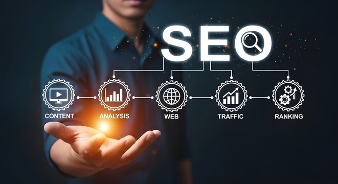 Seo optimization strategy for content analysis and web traffic ranking using search engine tools