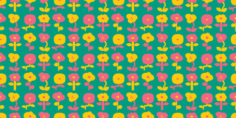 Floral illustration background. Seamless pattern.Vector. 花のイラストパターン