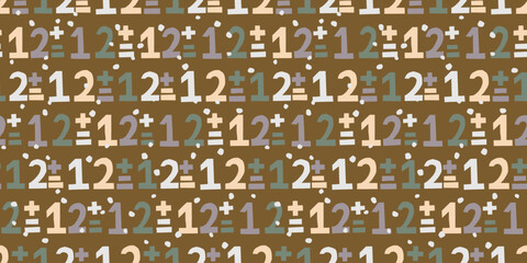 Colorful Numbers and Symbols Seamless Pattern. カラフル数字と記号のシームレスパターン