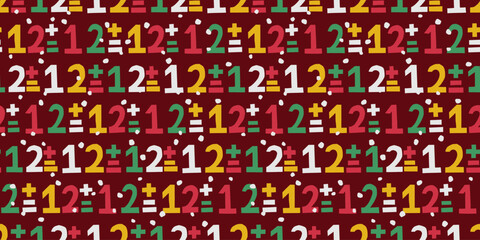 Colorful Numbers and Symbols Seamless Pattern. カラフル数字と記号のシームレスパターン