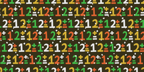 Colorful Numbers and Symbols Seamless Pattern. カラフル数字と記号のシームレスパターン