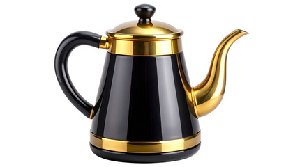 Elegant Black and Gold Coffee Pot with Transparent Background and Blurred Background for Kitchen Utensil and Home Decor Advertisement isolated on solid white background5