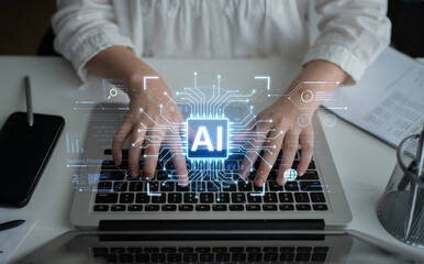 A futuristic AI core processor and system analytics dashboard. This concept highlights the raw processing power of AI for deep data analysis, system diagnostics, and global network monitoring. Fermion