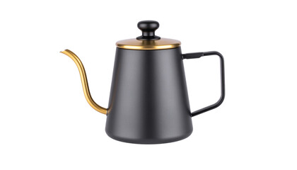 Elegant Black and Gold Coffee Pot with Transparent Background and Blurred Background for Kitchen Utensil and Home Decor Advertisement isolated on solid white background1