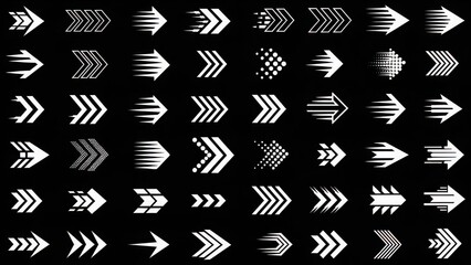 A collection of white arrow icons on a black background