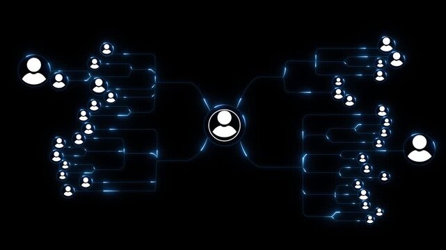 Dual Neon Red and Blue Digital Organizational Chart with Human Icons organization chart hierarch 4k motion video isolated on 4k Animation