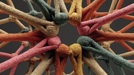 Intertwined colorful ropes arranged centrally on a dark background